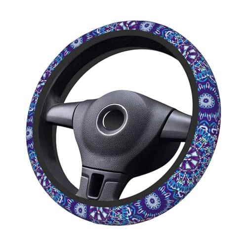 Boho Purple Flower Neoprene Steering Wheel Cover for Men Women Anti-Slip Elastic Steering Wheel Protective Cover 15in Universal Car Accessories Fit Cars, SUVs, Auto - color: Boho Purple Flower