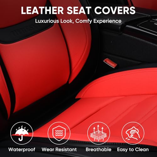 Car Seat Covers Full Set, Breathable Leather Automotive Front and Rear Seat Covers & Headrest for Reduce The Driving Fatigue, Compatible with Most Vehicles, Cars (Black&Red, Front Pair and Rear) - color: Black&Red, size: Front Pair and Rear