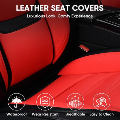 TIEHESYT Car Seat Covers Full Set, Breathable Leather Automotive Front and Rear Seat Covers & Headrest for Reduce The Driving Fatigue, Compatible with Most Vehicles, Cars (Black&Red, Front Pair) - color: Black&Red, size: Front Pair
