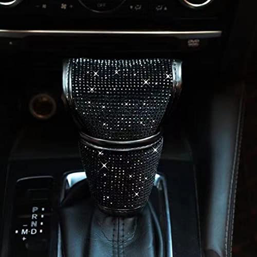 2pcs/Set Crystal Diamond Gear Shift Knob Cover & Handbrake Cover Set- Rhinestone Leather Handcraft Bling Bling Car Accessories for Women Universal Fit (Black Diamonds) - size: Gear Shift & Handbrake (Black Diamonds)