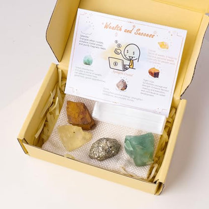 Apengshi Protection Crystals Stones Set Christmas Gifts for Wealth and Success,Crystal Set of 5 Pieces Stone,Citrine,Tiger's Eye,Pyrite,Green Aventurine and Selenite Healing Crystal Stones Pyrite - color: Wealth and Success