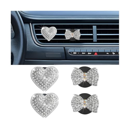 Bling Car Air Vent Clip, 2PCS Crystal Rhinestone Diamond Automotive Heart Shape Clip Charm, Cute Sparkling Vehicle Interior Decoration Accessories, Universal for SUV Sedan Trucks (Silver) - color: Silver