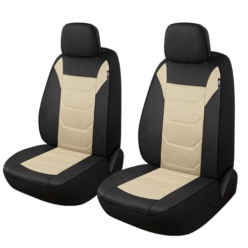 Pariiaotin 3D Air Mesh Car Seat Cover Front Sets Washable and Breathable Premium Cloth Automotive Vehicle Seat Covers for Cars Interior, Universal Fit for Most Cars, Sedan, Truck, SUV(Black/Beige) - color: Black/Beige, size: Front Set