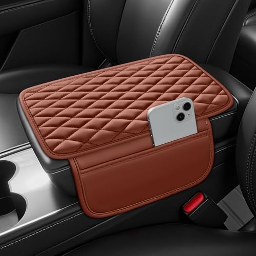Waterproof Leather Car Center Console Pad with 2 Storage Bags, Auto Armrest Box Cover Protector, Comfortable Interior Accessories for Most Household Cars, Sedans & SUV (Cayenne) - color: Cayenne
