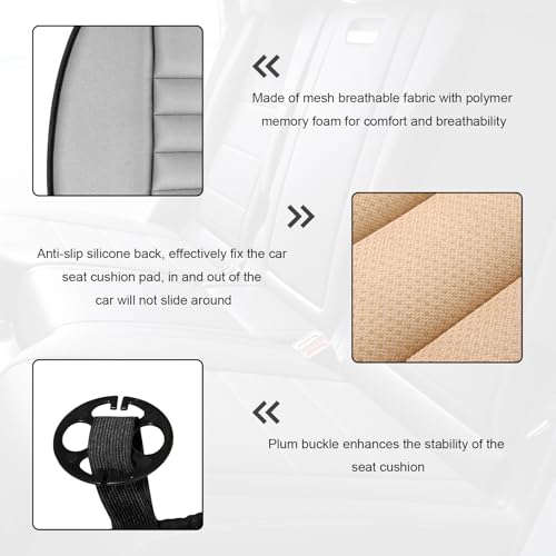 Car Seat Cushion, 1.2" Thick Comfort Memory Foam Auto Seat Pad with Non Slip Bottom, Breathable Driver Seats Pillow Pressure Relief Chair Cushion for Vehicle Office Home (Gray)
