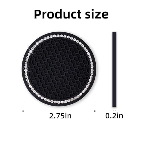 4 Pack Bling Car Cup Holder Insert Coasters Universal Bling Car Coaster with Rhinestone Crystal Car Cup Holder Coaster Auto Interior Accessories for Women 2.75 Inch Anti-Slip Car Cup Mat (Black)