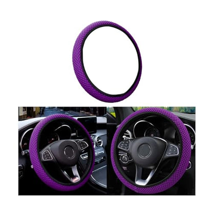 Elastic Stretch Steering Wheel Cover, Universal 15 Inch Automotive Steering Wheel Cover, Microfiber Breathable Ice Silk, Anti-Slip, Odorless, Easy Carry,Warm in Winter and Cool in Summer (Purple) - color: Purple