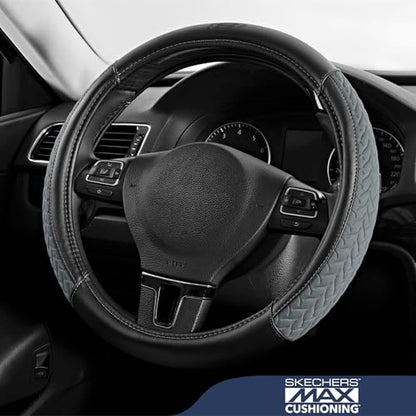 Skechers Steering Wheel Cover,Max Cushioning Leather Steering Wheel Cover Universal Fit 14" 1/2-15" Car Wheel Protector for Men Women Fit Suvs,Vans,Sedans,Car,Trucks,Gray