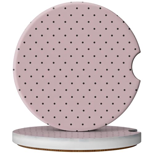 2 Pack Car Coasters for Cup Holders, Absorbent Ceramic Cup Coaster with Cork Base and Finger Notch, Cute Car Accessories Interior for Women Men (Pink Polka Dots) - color: Pink Polka Dots