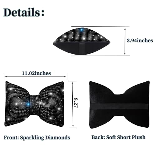 Car Headrest Pillow Bowknot Neck Support Pillow for Driver with Bow Tie Bling Diamond Head Neck Support Rhinestone Accessories for Girls and Women Black 2Pcs