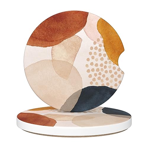 Car Cup Holder Coaster, Car Coasters for Cup Holders, 2 Pack Universal Anti Slip Insert Absorbent Ceramic Auto Interior Accessories with A Finger Notch & Cork Base, Simple Abstract Art - color: Simple Abstract Art