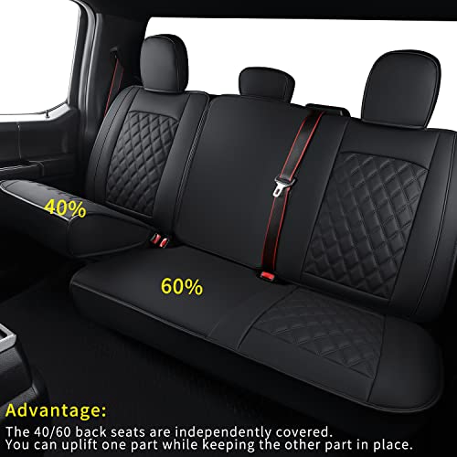 LUCKYMAN CLUB F150 Faux Leather Seat Covers Fit for 2015-2024 2025 F150 SuperCrew and 2017-2025 F250 F350 F450 Super Duty Crew Cab Pickup Trucks(Rear,Black)