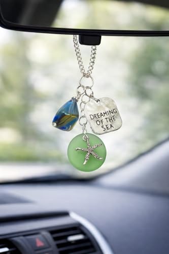 Rear View Mirror Charm, Sea Glass and Starfish Car Charm, Beach Quote, Mother's Day Gifts for Mom