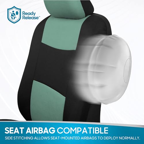 BDK PolyPro Car Seat Covers Full Set in Mint on Black – Front and Rear Split Bench Seat Covers Accessories for Auto Trucks Van SUV,Easy to Install - color: Mint