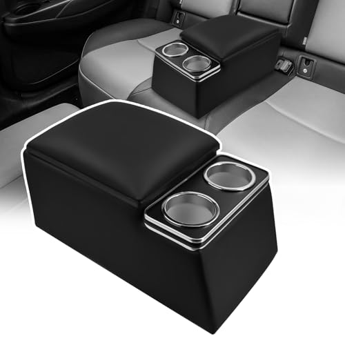Universal Truck Seat Organizer with Cup Holders, Rear Bench Seat Center Consoles with Armrest Middle Storage Box, Padded Top Lid for Armrest, Black