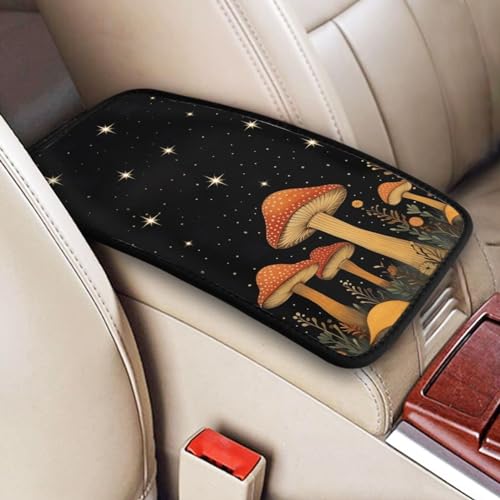 Universal Car Center Console Cushion Pad, Red Mushroom Under Night Sky Soft Waterproof Car Center Console Cover Auto Armrest Seat Box Cover Protector for Most Vehicle SUV Truck Car - color: Red Mushroom Under Night Sky