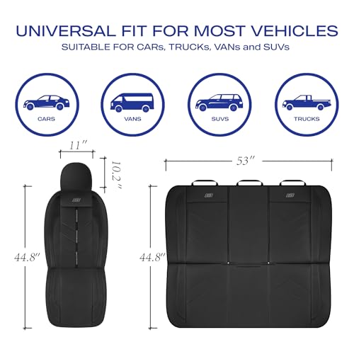 Skechers Car Seat Covers,Luxury Faux Leather Seat Covers,Waterproof Anti Slip Car Seat ProtectorFull Set,Car Accessories Airbag Universal Fit for Most Cars,Vans,Trucks,SUV,Black
