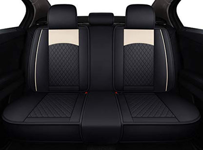 Aierxuan Leather Universal Car Seat Covers Split Bench 40/60 for Honda Acura Chevy Nissan Lexus Toyota Kia Ford Buick Volvo VW Audi Benz Hyundai Infiniti (Rear Seat/Black-Beige) - color: Rear Seat/Black-Beige