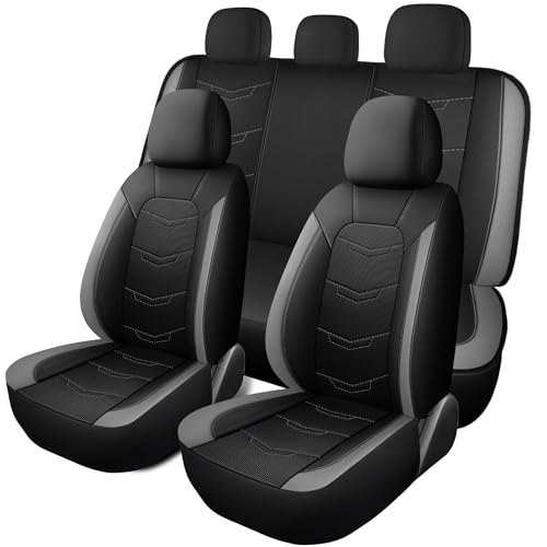 HChengkikz Seat Covers, Sport and Breathable Seat Covers, Anti-Slip Universal Fit Car Seat Covers Full Set for Cars Sedans SUV and Truck (Full Seat, Black+Grey) - color: N2 Black Gray, size: Full Set