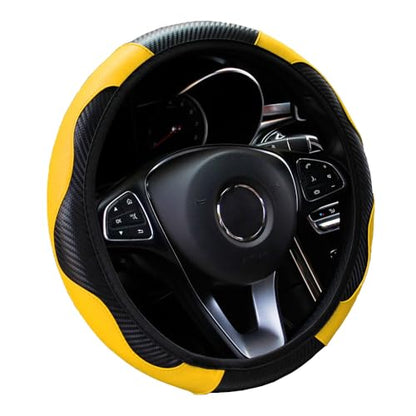 Ultra Fine Carbon Fiber Leather Steering Wheel Cover, Anti Slip and Sun Protective Protect The Steering Wheel, Easy to Install,Universal of 14.5"-15" (Yellow) - color: Yellow