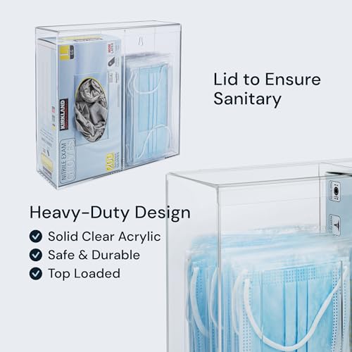 Dual Hygiene Dispenser Station - Clear Acrylic - Glove Dispenser with Dust-Free Lid - Wall-Mount & Tabletop Glove Holder - Sanitation Station & Mask Container & Hairnet Holder - size: Double