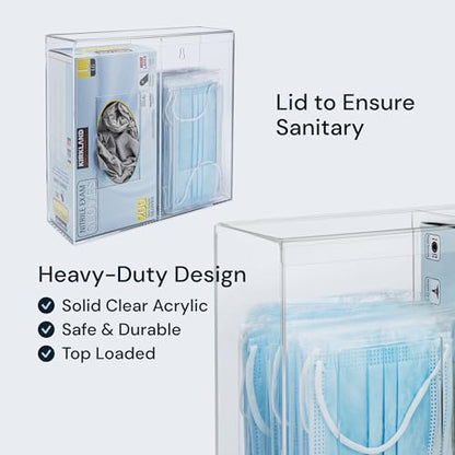 Dual Hygiene Dispenser Station - Clear Acrylic - Glove Dispenser with Dust-Free Lid - Wall-Mount & Tabletop Glove Holder - Sanitation Station & Mask Container & Hairnet Holder - size: Double