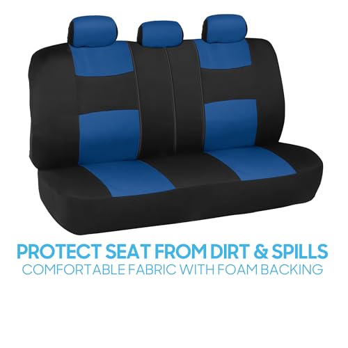 BDK PolyPro Car Seat Covers Full Set in Blue on Black – Front and Rear Split Bench Seat Covers for Cars, Easy to Install Car Seat Cover Set, Car Accessories for Auto Trucks Van SUV - color: Blue