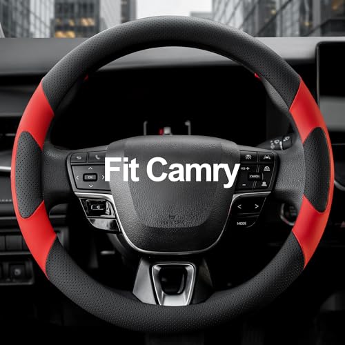West Llama Customized Auto Car Steering Wheel Cover for Toyota Camry SE XSE Hybrid LE XLE 2006-2026, Microfiber Leather, 14.5-15inch, Black + Red - color: A-Black+Red