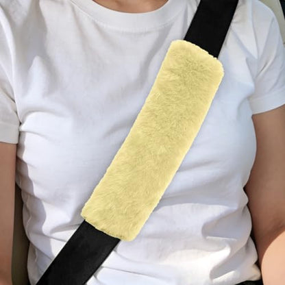 2PCS Car Seat Belt Cover Pads, Fluffy Car Seatbelt Covers, Soft & Comfortable Plush Seat Belt Cushion Protects Shoulder, Auto Safety Belt Strap Cover to Protect Your Neck (Beige) - color: Beige