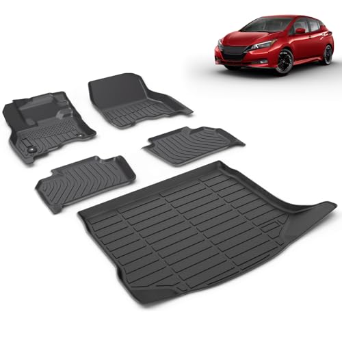 All Weather Car Floor Mats & Cargo Liner Set Fit for Nissan Leaf (Without Bose subwoofer) 2018 2019 2020 2021 2022 2023 2024 2025 Floor Liners Trunk Liner Leaf Cargo Mat Accessories Black - style: 4)For Nissan Leaf 2018-2025 Full Set