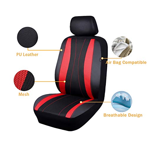 Flying Banner car seat Covers Full Set Faux Leather Air Mesh Breathable Man Lady Airbag Compatible Rear Bench Split 40/60 50/50 60/40 Truck Pick Up (Full Set - Low Back, Black Red) - color: Black Red