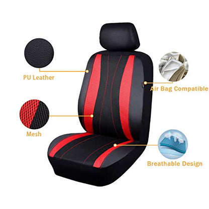 Flying Banner car seat Covers Full Set Faux Leather Air Mesh Breathable Man Lady Airbag Compatible Rear Bench Split 40/60 50/50 60/40 Truck Pick Up (Full Set - Low Back, Black Red) - color: Black Red