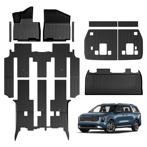 Floor Mats for Kia Carnival 2022-2026 Gas, Full Coverage All Weather Floor Mat Trunk Cargo Liner with Backrest Protectors & Door Sill Guards Accessories, Full Coverage Set (Fit 8 Seats) - size: For Kia Carnival | 2022-2026