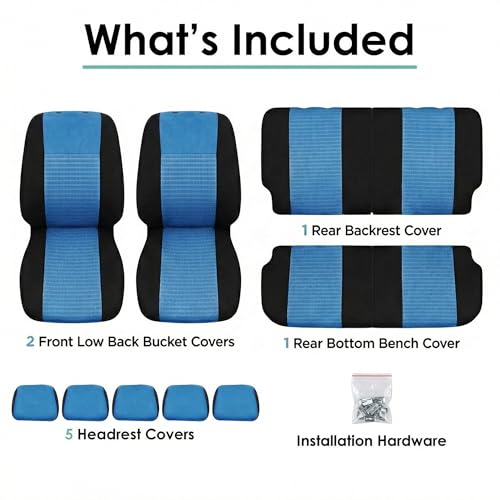 FH Group Car Seat Covers Trendy Elegance Blue Full Set Automotive Seat Covers, Airbag and Split Rear Combo Non-Slip Dash Grip Pad Universal Fit Interior Accessories Cars Trucks SUV Car Accessories