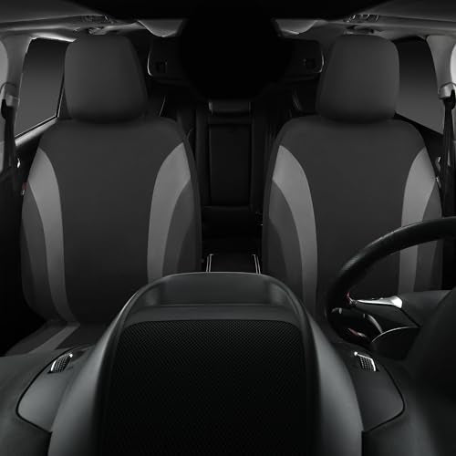 CAR PASS Line Rider Sporty Front Seat Covers,Gray Car Seat Covers Two Front Seats Only, Airbag Compatible,Universal Fit Sedans,Cars,Vans,SUV,Truck(Black and Gray)