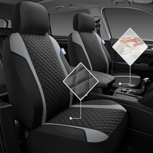 Skechers Seat Covers Contour Foam Cozy Fit,Leather Car Seat Covers, Car Seat Covers Front Seats Airbag Compatible, Universal Automotive Comfort for Most Cars, Vans, Trucks, SUV,Gray - color: Black and Gray