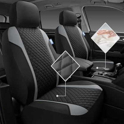 Skechers Seat Covers Contour Foam Cozy Fit,Leather Car Seat Covers, Car Seat Covers Front Seats Airbag Compatible, Universal Automotive Comfort for Most Cars, Vans, Trucks, SUV,Gray - color: Black and Gray