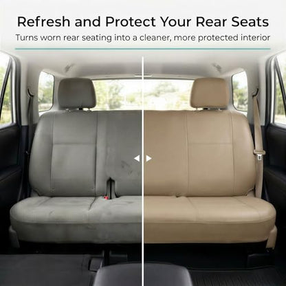 FH Group Classic PU Leather Split Bench Car Seat Cover – Universal Fit for Cars Trucks & SUVs (Solid Beige) - color: Solid Beige, size: Rear Set