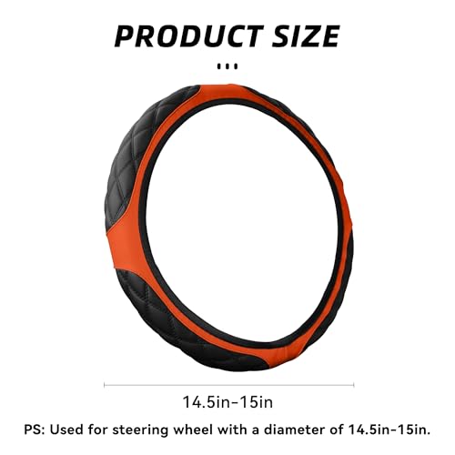 15 Inch Car Leather Steering Wheel Cover, Automotive Accessories Elastic Breathable Anti-Slip Soft Wheel Protector Fits Men and Women, Suitable for SUVs, Trucks, Vehicles and RVs (Orange) - color: Orange