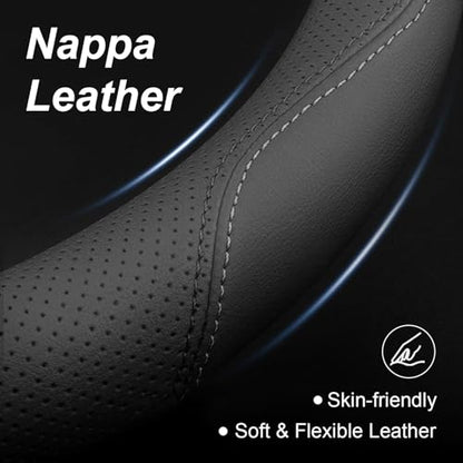 Luxury Microfiber Leather Steering Wheel Cover Compatible with Ford F-150 F-250 F-350, 15.5-16 Inch Non-Slip Breathable Interior Accessories, Comfortable Grip Anti-Slip (Black)