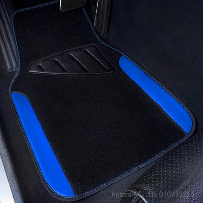 CAR PASS Rainbow Waterproof Universal Fit Faux Leather Car Carpet- Anti-Slip Nibbed Backing Floor Mats for SUV, Vans, Sedans, Trucks, Automotive Set of 4pcs (Black with Blue) - color: Blue