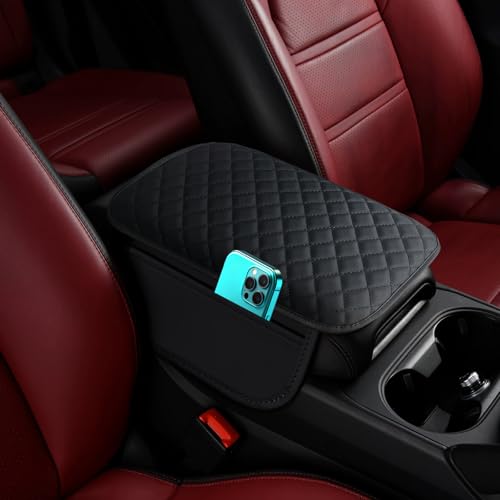 Upgraded Car Middle Center Console Cover with 2 Storage, Universal Microfiber Leather Car Armrest Cover Cushion for Most Vehicles, Memory Foam Comfort Stylish Leather Scratch-Resistant, Thickened - color: black