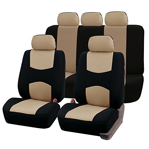 FH Group Full Set Cloth Car Seat Covers - Universal Fit, Low Back Front Seat Covers, Airbag Compatible, Split Bench Rear Seat, Washable Seat Cover for SUV, Sedan, Van, Beige - color: Beige, style: Full Set