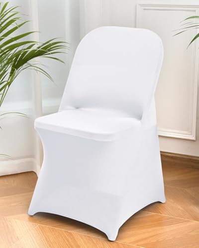 6 Packs White Spandex Stretch Folding Chair Covers for Wedding Party,Universal Fitted Washable Dining Seat Slipcovers Protector Decoration for Holiday Banquet Birthday Celebration Event - color: White, size: 6 PCS