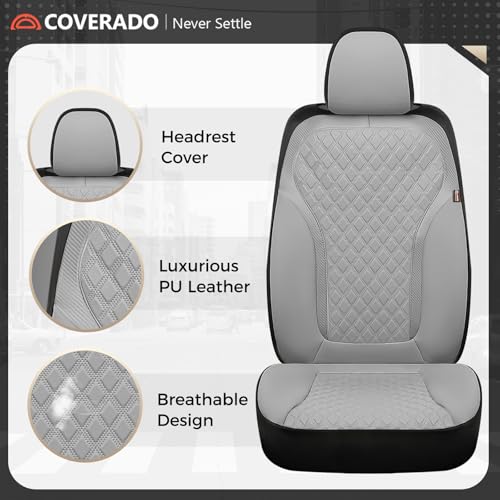 Coverado Car Seat Covers 5 Seats, Luxury Diamond Leather Seat Covers Full Set, Carbon Fiber Textured Design, Durable Waterproof Seat Protectors, Automotive Seat Covers Universal Fit Most Cars, Gray - color: Gray, size: Full set