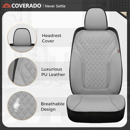 Coverado Car Seat Covers 5 Seats, Luxury Diamond Leather Seat Covers Full Set, Carbon Fiber Textured Design, Durable Waterproof Seat Protectors, Automotive Seat Covers Universal Fit Most Cars, Gray - color: Gray, size: Full set