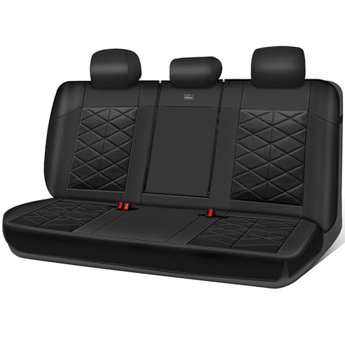CAR PASS Memory Foam Leather Back Seat Cover, Luxury Breathable Perforated Nappa Leather Bench Rear Seat Cover, Thick 3D Foam Zipper Split Backseat Cover Universal Fit for Trucks, Sedans, SUV, Black - color: Pure Black, size: Rear