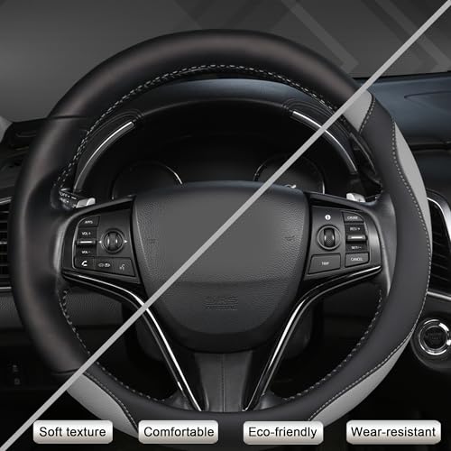 West Llama Customized Auto Car Steering Wheel Cover for Honda Civic, CR-Z, Insight, S2000, 14" - 14.25" (Black+Gray-Small Size) - color: A-Black+Gray, size: Small Size (14 ''-14 ½'')