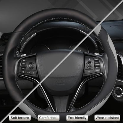 West Llama Customized Auto Car Steering Wheel Cover for Honda Civic, CR-Z, Insight, S2000, 14" - 14.25" (Black+Gray-Small Size) - color: A-Black+Gray, size: Small Size (14 ''-14 ½'')