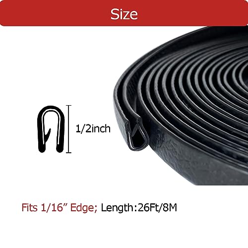 Rubber Edge Trim Black 26Feet, Fits 1/16” Edge, Flexible U Channel Rubber Seal Strip for Sharp/Rough Surfaces, Automotive, Trucks, Boats - color: Black-Fits 1/16” Edge